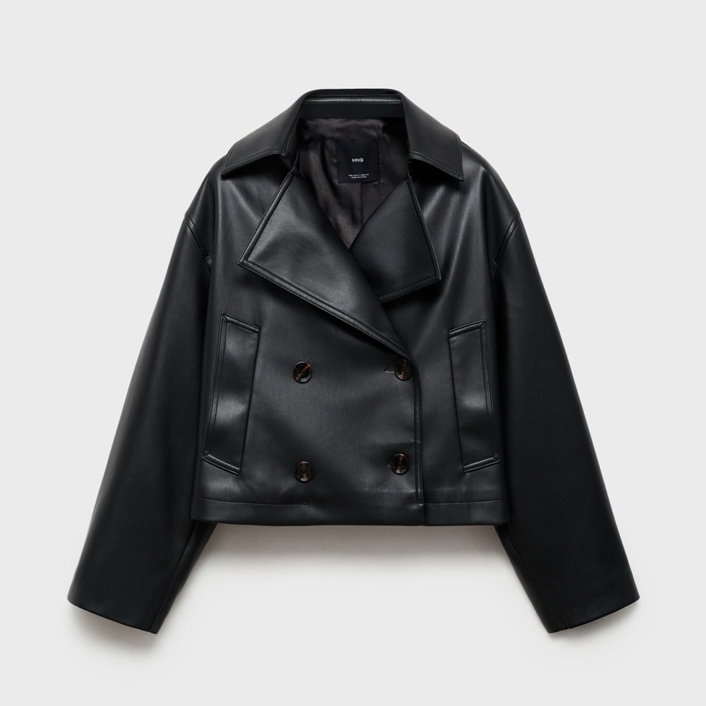 NEW with Tags. Mango Black Double-Breasted Leather Jacket